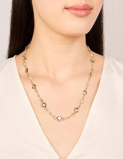 Gold Plated Pink & Clear Cubic Zirconia Station Necklace