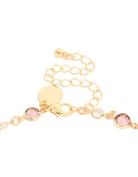 Gold Plated Pink & Clear Cubic Zirconia Station Necklace