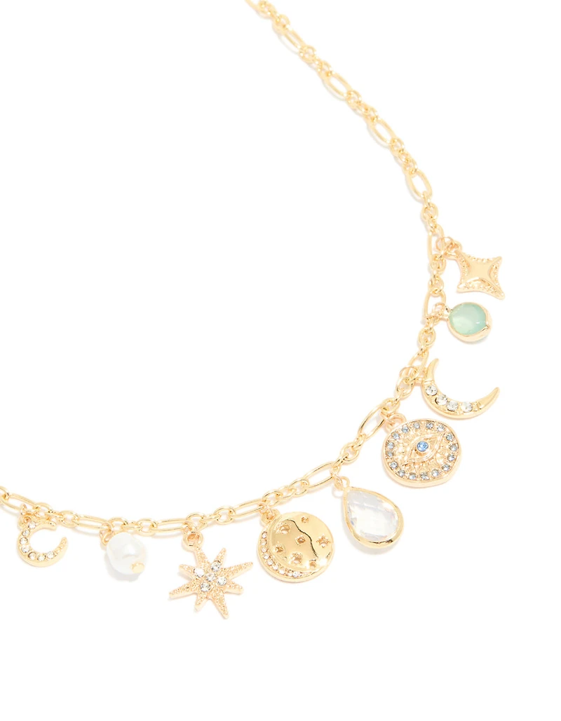 Collier de breloques célestes plaqués or