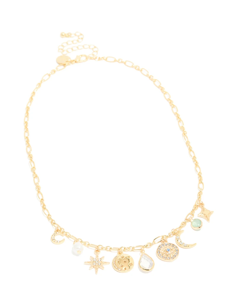 Collier de breloques célestes plaqués or