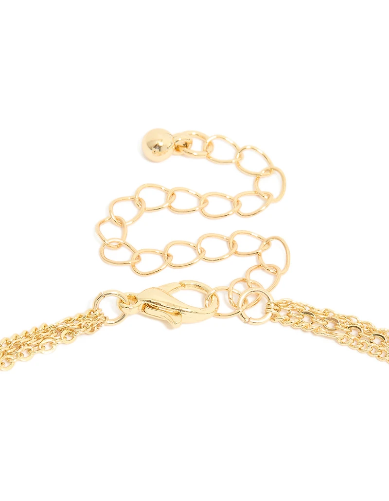 Gold Plated Cubic Zirconia Evil Eye & Circle Layered Necklace