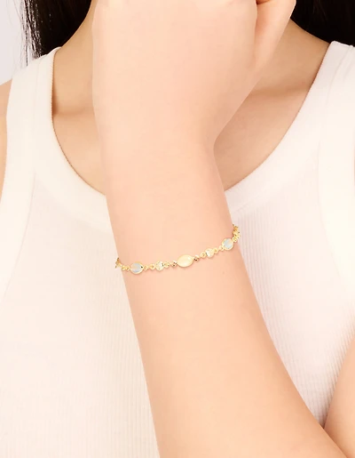 Gold Plated Blue & White Oval Cubic Zirconia Toggle Bracelet