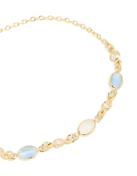 Gold Plated Blue & White Oval Cubic Zirconia Toggle Bracelet