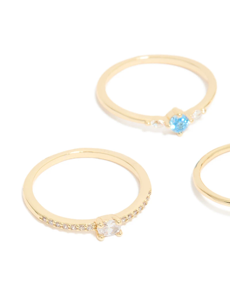 Gold Plated Cubic Zirconia  & Evil Eye Rings 5-Pack