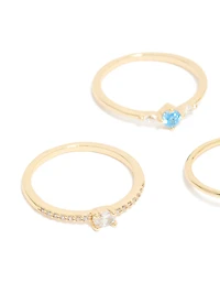 Gold Plated Cubic Zirconia  & Evil Eye Rings 5-Pack