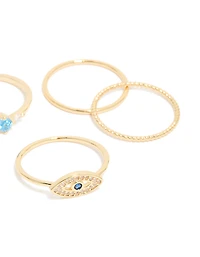 Gold Plated Cubic Zirconia  & Evil Eye Rings 5-Pack