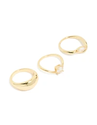 Gold Plated Cubic Zirconia & Chunky Rings 3-Pack