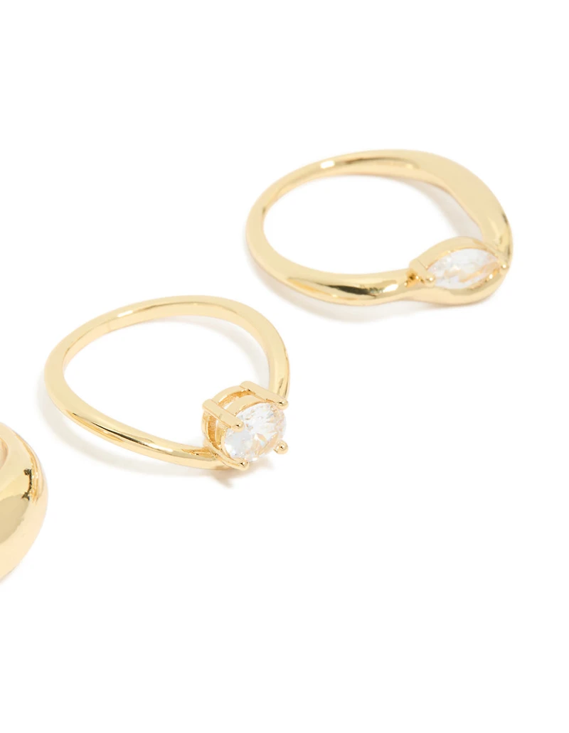 Gold Plated Cubic Zirconia & Chunky Rings 3-Pack