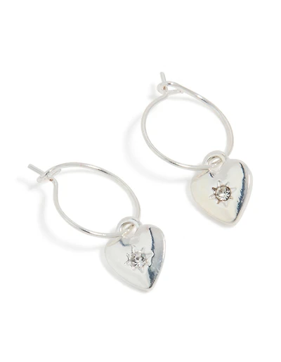 Boucles d’oreilles tombantes Huggie en cœur en argent en diamant
