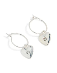 Silver Diamante Heart Huggie Drop Earrings