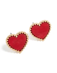 Gold Red Acrylic Heart Stud Earrings