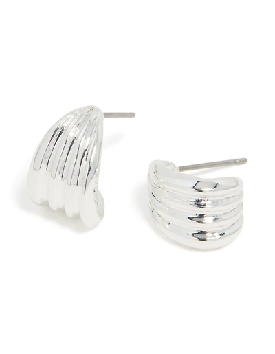 Silver Ribbed Clicker Huggie Earrings
