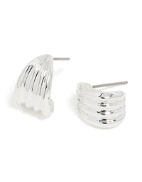 Silver Ribbed Clicker Huggie Earrings