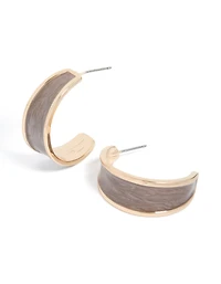 Gold Brown Marble Inlay Hoop Earrings