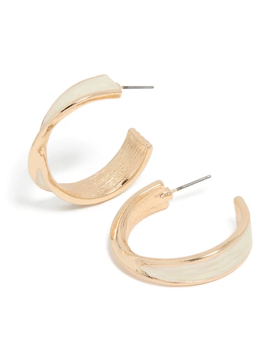 Boucles d’oreilles anneaux en marbre blanc torsadé doré
