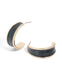 Gold Black Marble Inlay Hoop Earrings