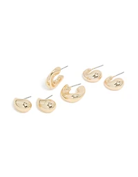 Boucles d’oreilles Huggie épaisses à bulles dorées pack de 3