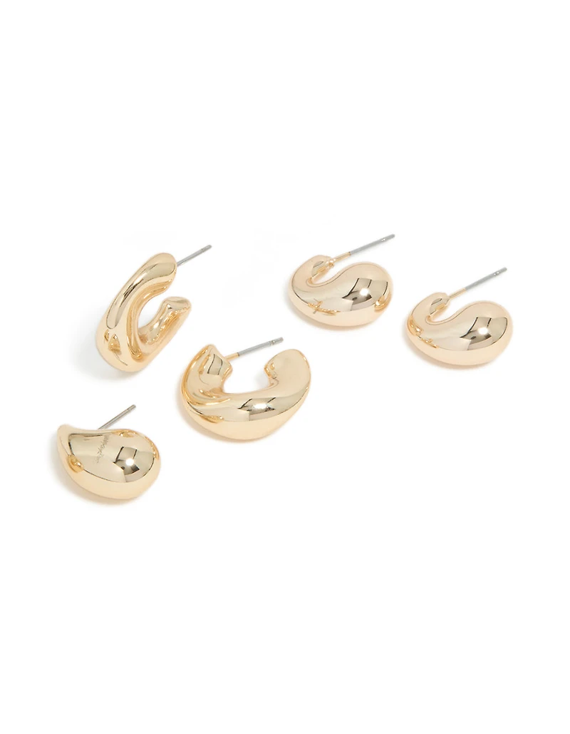 Boucles d’oreilles Huggie épaisses à bulles dorées pack de 3