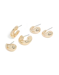 Boucles d’oreilles Huggie épaisses à bulles dorées pack de 3