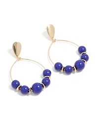 Gold Blue Beaded Drop Earrings