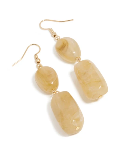 Gold Rectangular Neutral Beaded Drop Earrings