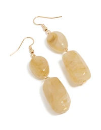 Gold Rectangular Neutral Beaded Drop Earrings