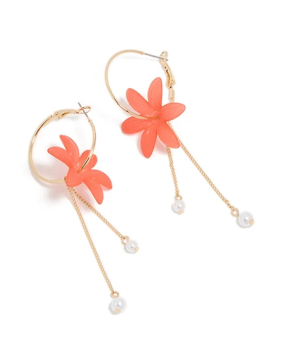 Boucles d’oreilles à cerceaux en chaîne en fleur d’orange dorée et perles