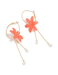 Boucles d’oreilles à cerceaux en chaîne en fleur d’orange dorée et perles