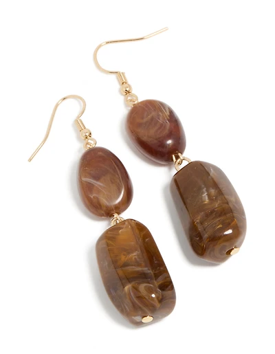 Boucles d’oreilles rectangulaires dorées en perles brunes