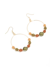 Boucles d’oreilles perlées dorées brun et vert