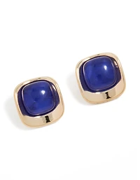 Gold Dark Blue Marble Centre Stud Earrings