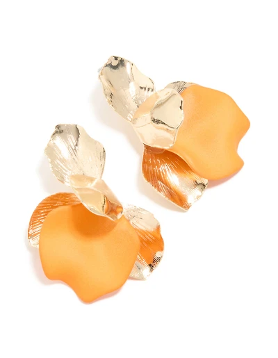 Boucles d’oreilles en forme de demi-fleur dorée et orange