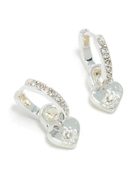 Boucles d’oreilles Huggie en forme de cœur en argent Diamante