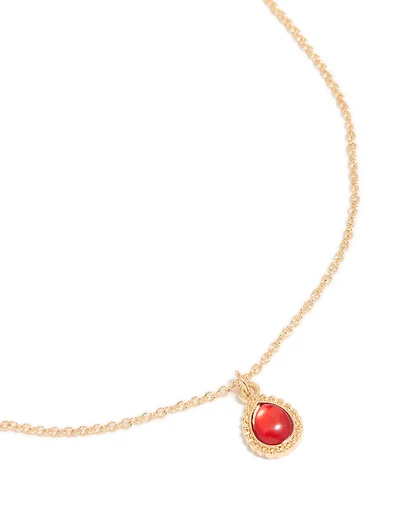 Collier pendentif simple en forme de goutte d’eau en diamants dorés rouges