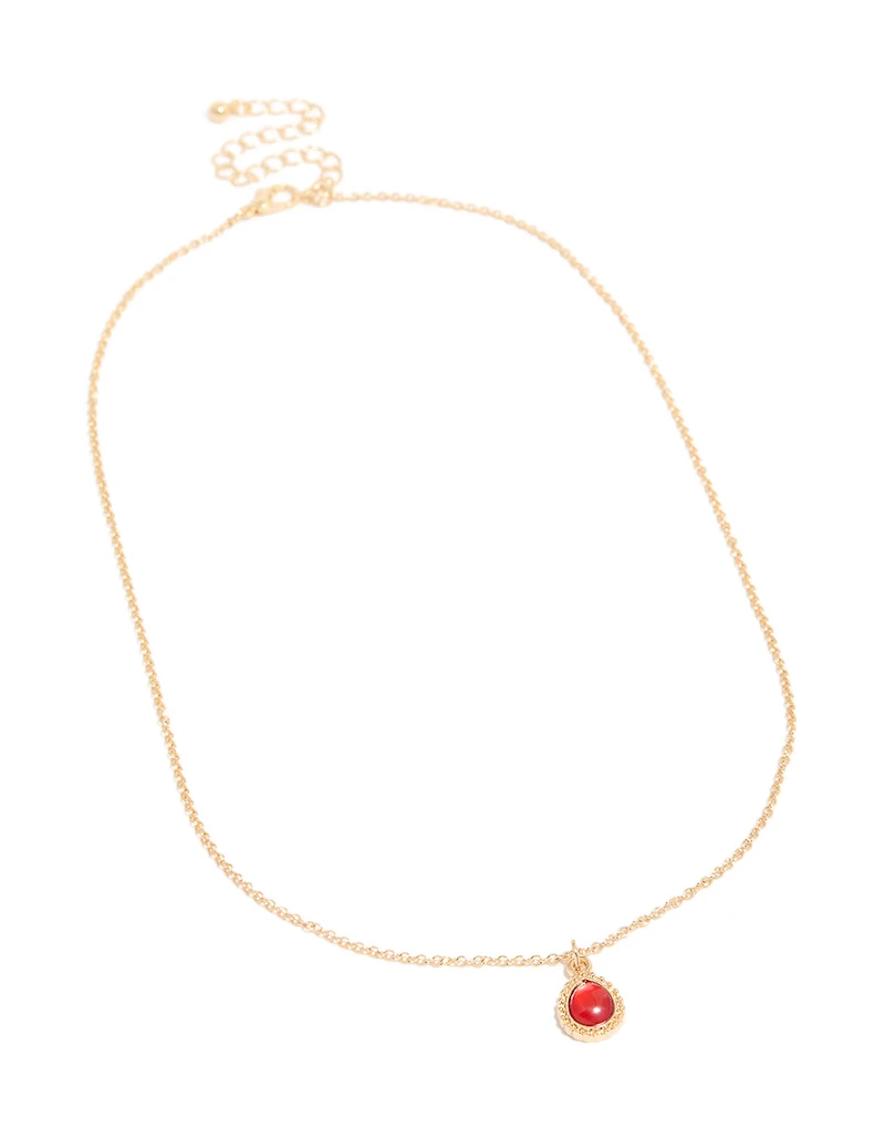 Collier pendentif simple en forme de goutte d’eau en diamants dorés rouges