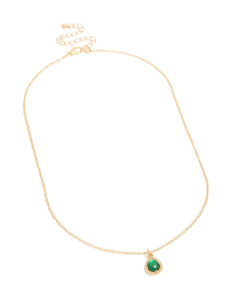Collier pendentif simple en forme de goutte d’eau diamant vert or