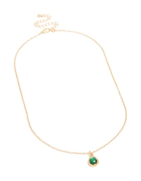 Collier pendentif simple en forme de goutte d’eau diamant vert or