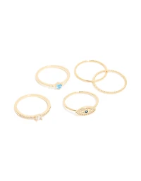 Lot de 5 bagues plaquées or avec zircon cubique et œil protecteur