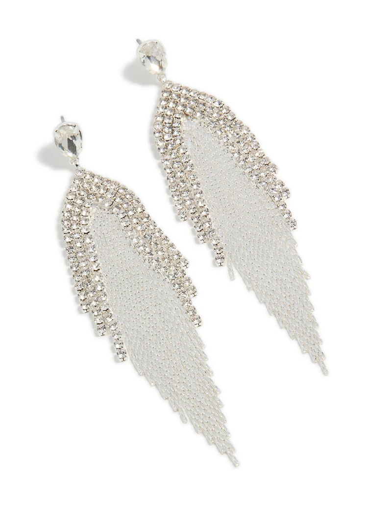 Silver Diamante Dazzle Chain Drop Earrings