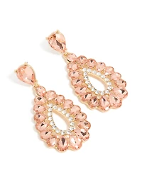 Gold Pink & Clear Diamante Elegant Pear Drop Earrings
