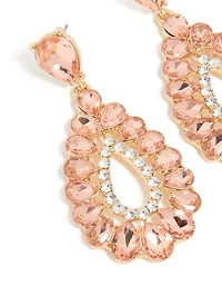 Gold Pink & Clear Diamante Elegant Pear Drop Earrings