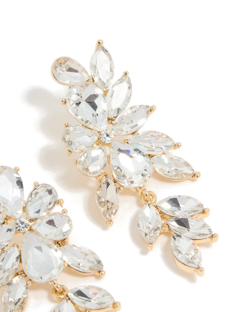 Gold Diamante Chunky Floral Drop Earrings