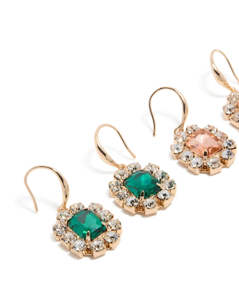 Boucles d’oreilles Delicate Huggie dorées roses et vertes Diamante Paquet de 2