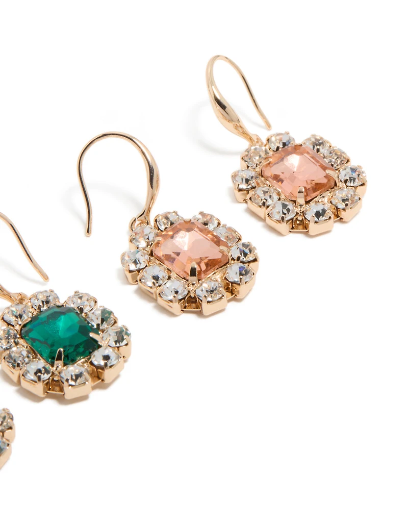 Boucles d’oreilles Delicate Huggie dorées roses et vertes Diamante Paquet de 2