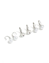 Silver Diamante & Pearl Huggie Earrings 3-Pack