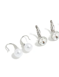 Silver Diamante & Pearl Huggie Earrings 3-Pack