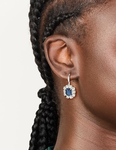 Silver Clear & Blue Diamante Hook Earrings 2- Pack