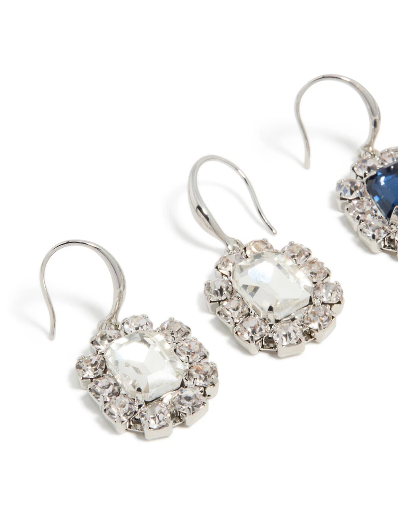 Silver Clear & Blue Diamante Hook Earrings 2- Pack