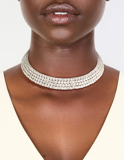 Silver Diamante Choker Necklace