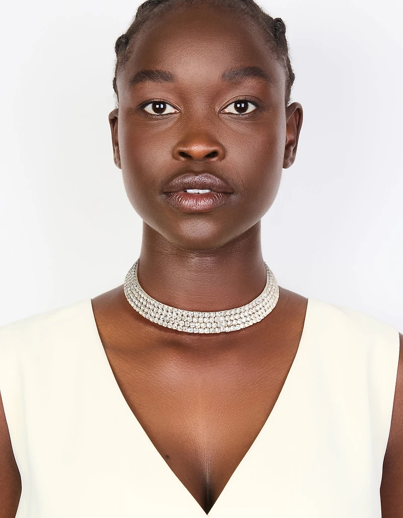 Silver Diamante Choker Necklace